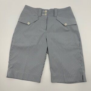 Nike Golf Dri-fit Women’s Striped Navy White Bermuda Shorts 0 Flap Pockets